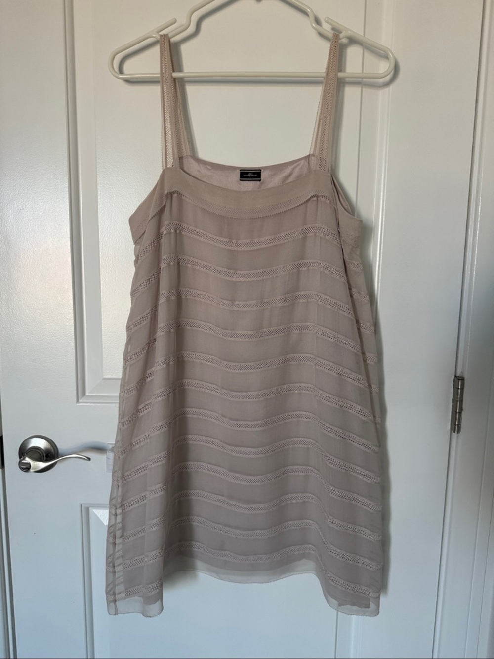 By Malene Birger Neutral Beige Striped Mini Silk Slip Dress